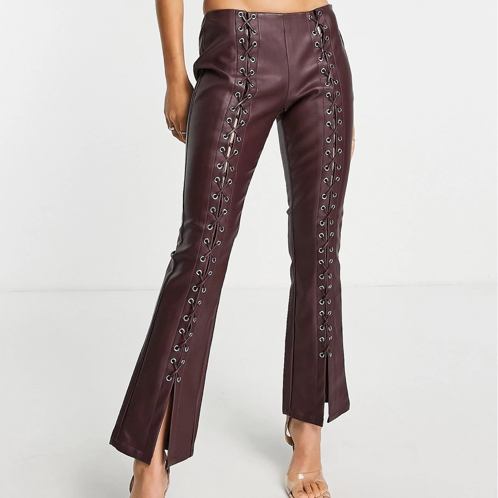 asos petite leather lace up flare pants! size 00